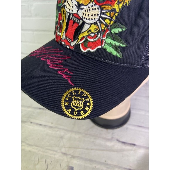 Cliff Raven Artwear Tiger Ed Hardy Tattoo Embroidered Mesh Back Snapback Hat Cap - Picture 3 of 9